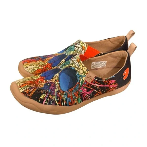 UIN Toledo I Colorful Skull Canvas Art Slip Ons Women 9 EU 40.5 Travel Shoes - Picture 6 of 11